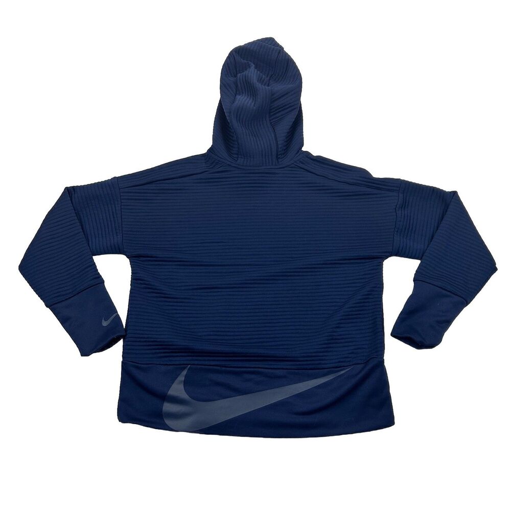 Nike Dri Fit Hoodie Womens XS Blue Cowl Neck Ribbed Pockets